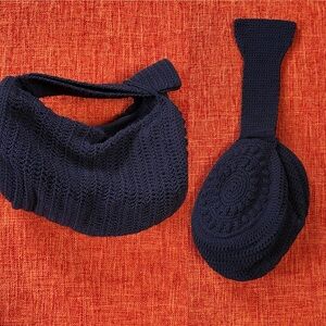 VTG 30’s 40’s Navy Blue Crochet Convertible Clutch With Strap Wristlet